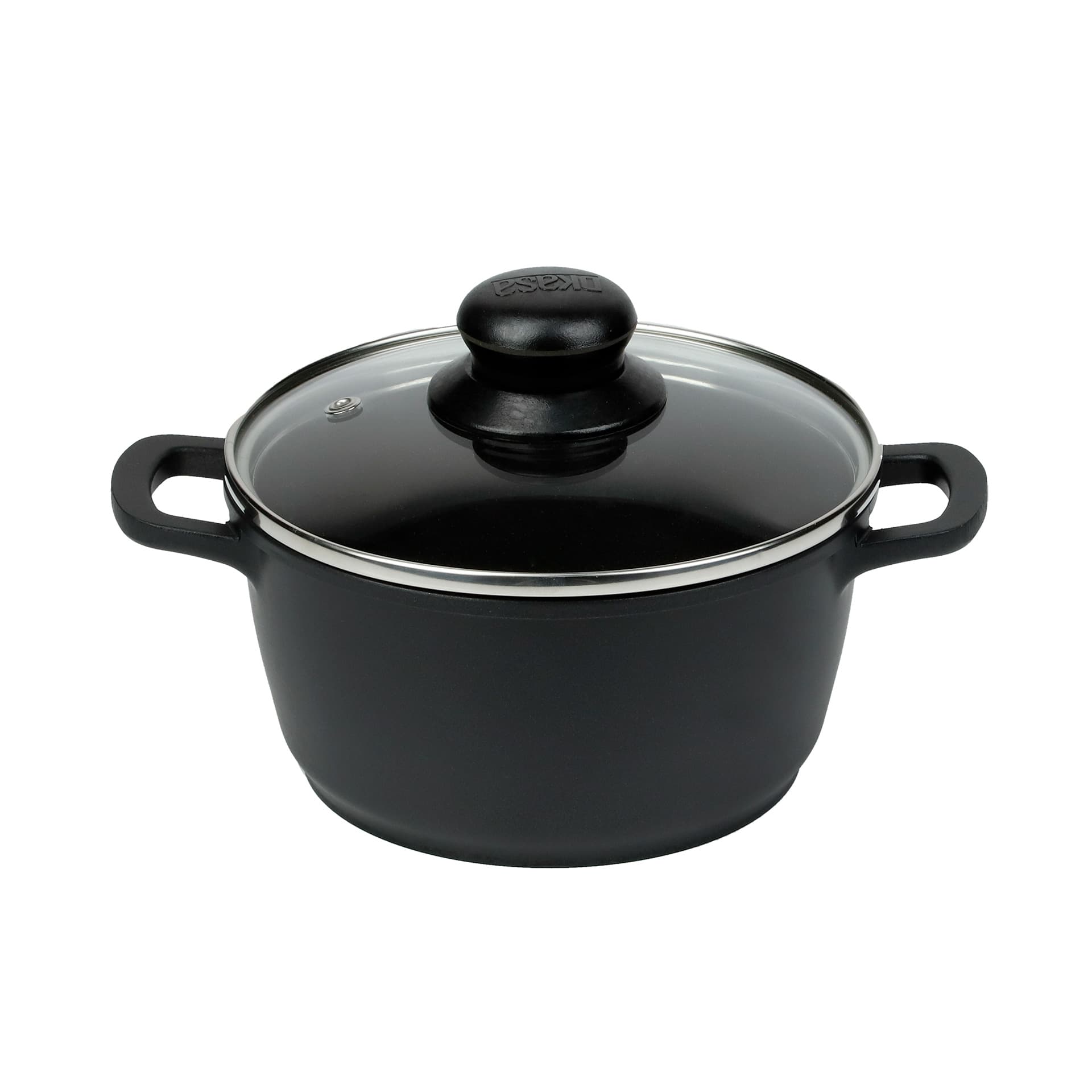 Caldero inyectado 16x7.5 cm antiadherente  con tapa de vidrio