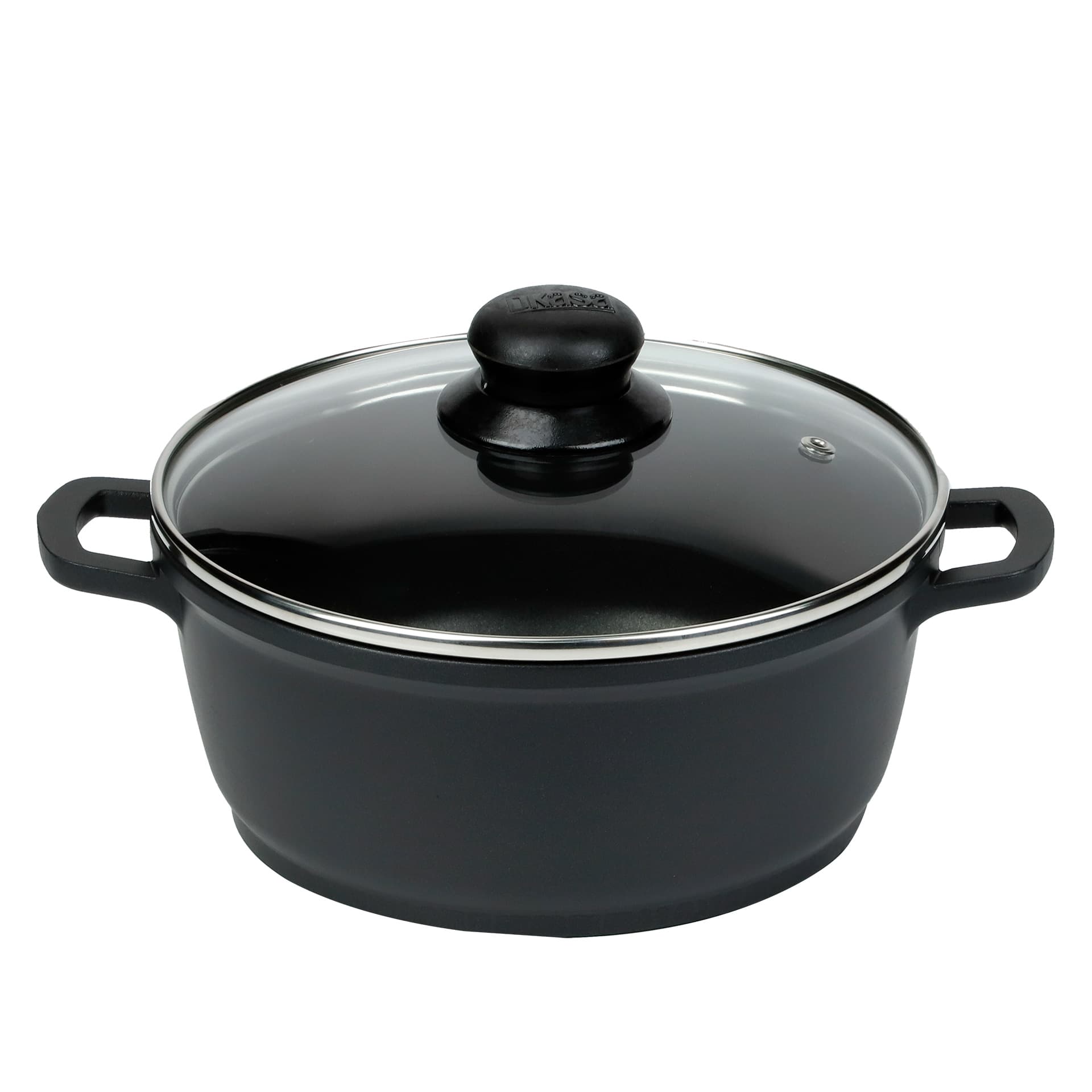 Caldero Inyectado 20x85cm Antiadherente  Con Tapa De Vidrio