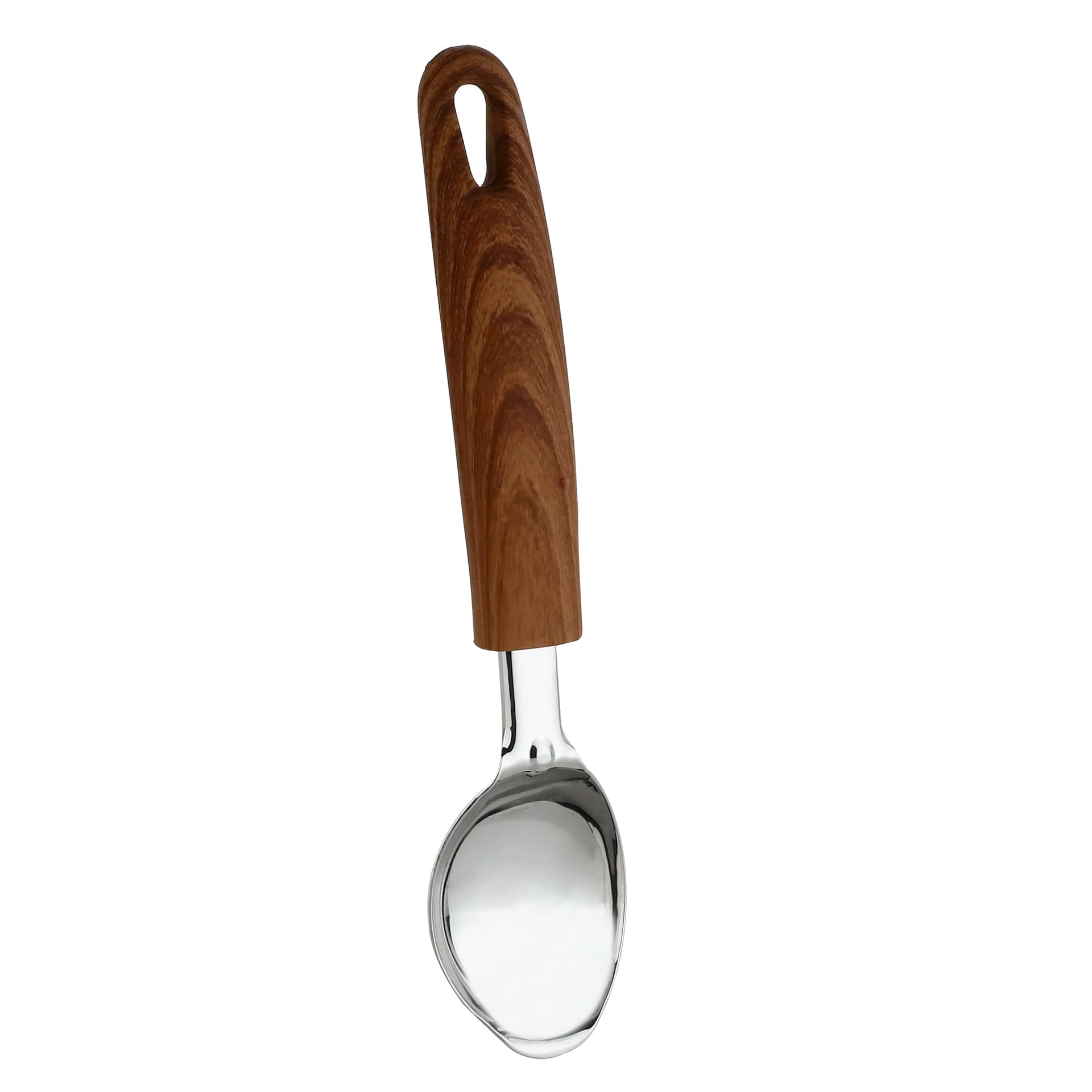 Cuchara para helado wood inox mango plástico tipo madera
