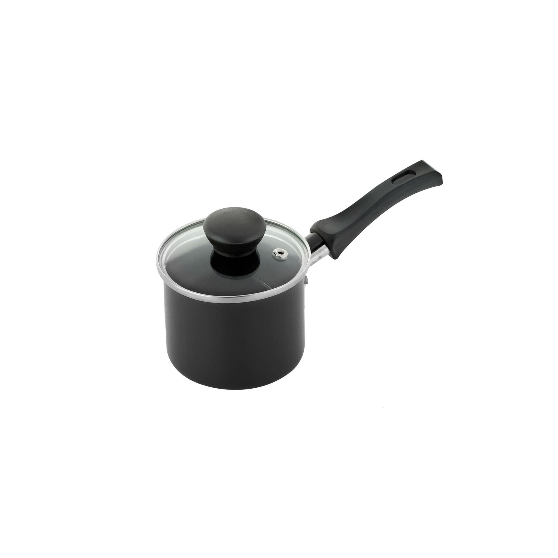 Perol Simplicity Negro Antiadherente Con Tapa De Vidrio 10cm