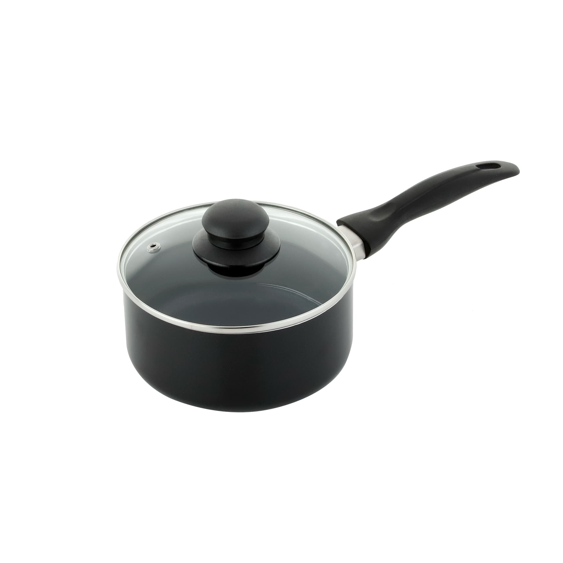 Perol Simplicity Negro Antiadherente Con Tapa De Vidrio 14cm
