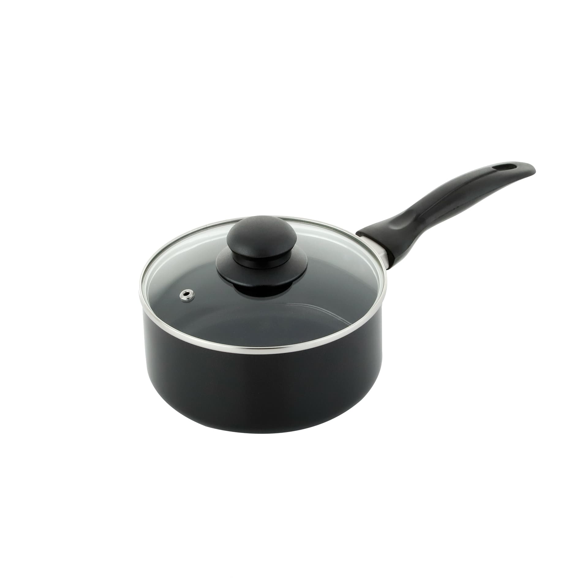 Perol Simplicity Negro Antiadherente Con Tapa De Vidrio 16cm