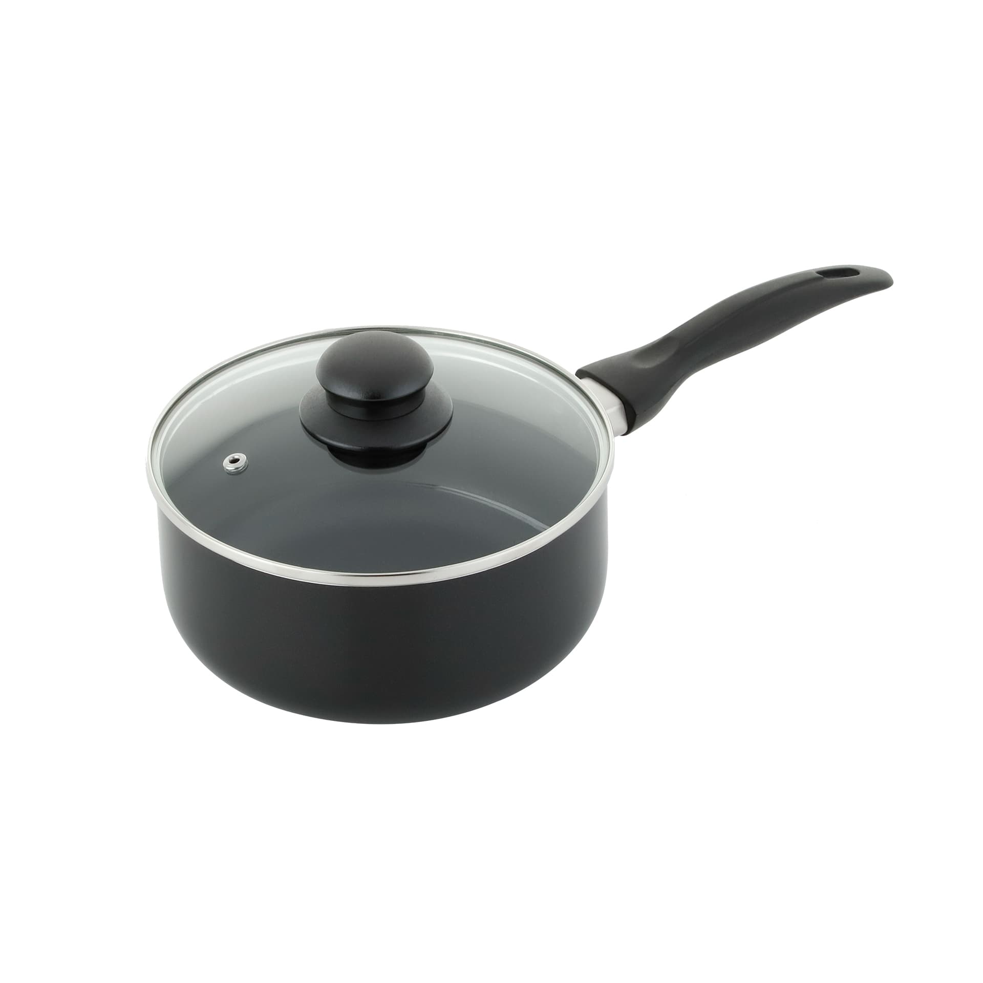 Perol Simplicity Negro Antiadherente Con Tapa De Vidrio 18cm