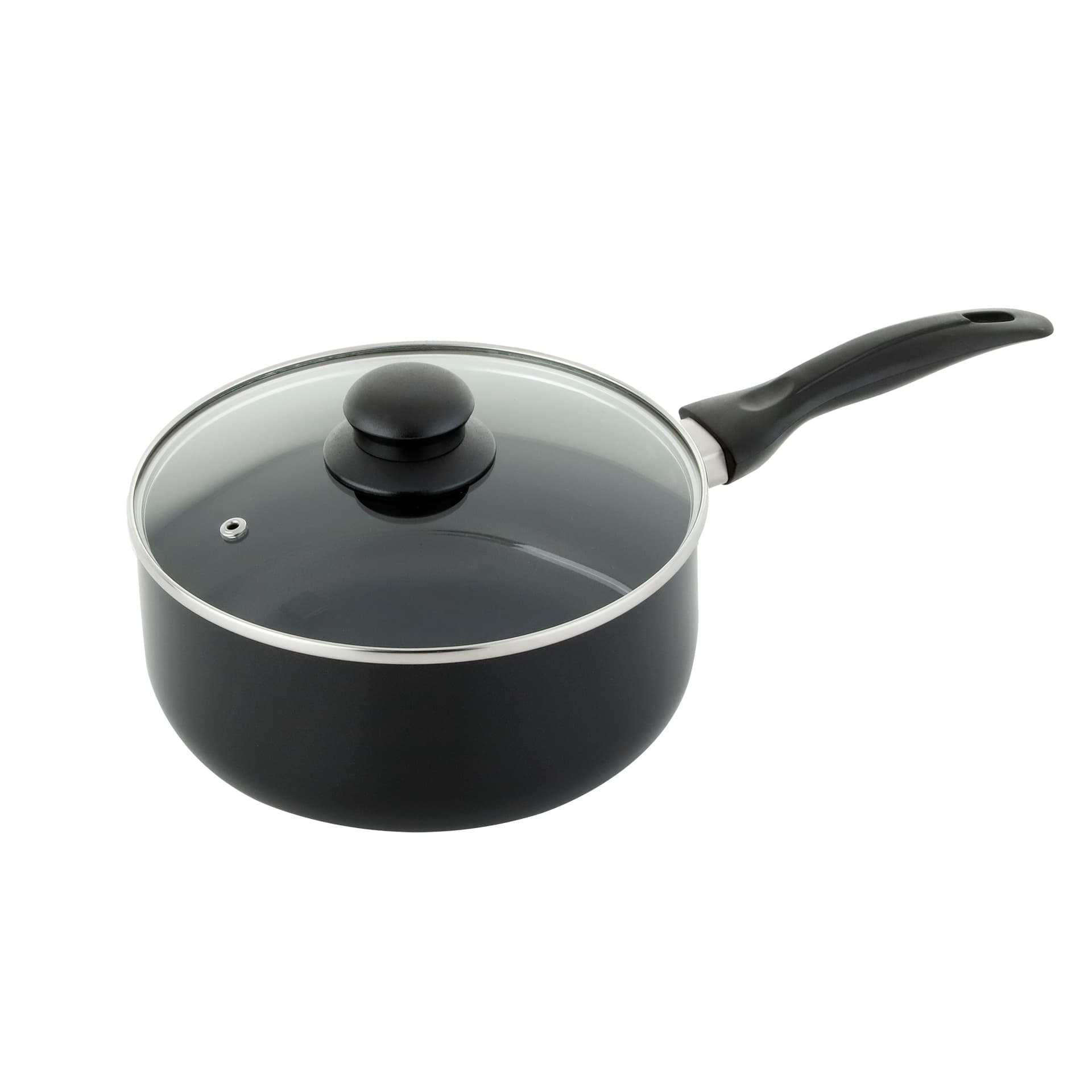 Perol Simplicity Negro Antiadherente Con Tapa De Vidrio 20cm