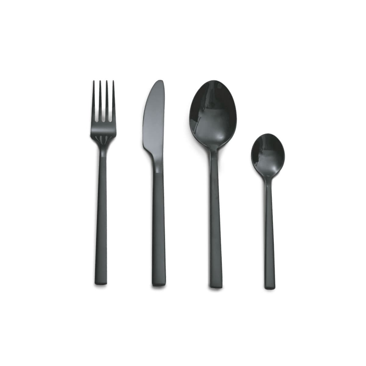 Set de cubiertos premium acero inoxidable negros 16 piezas