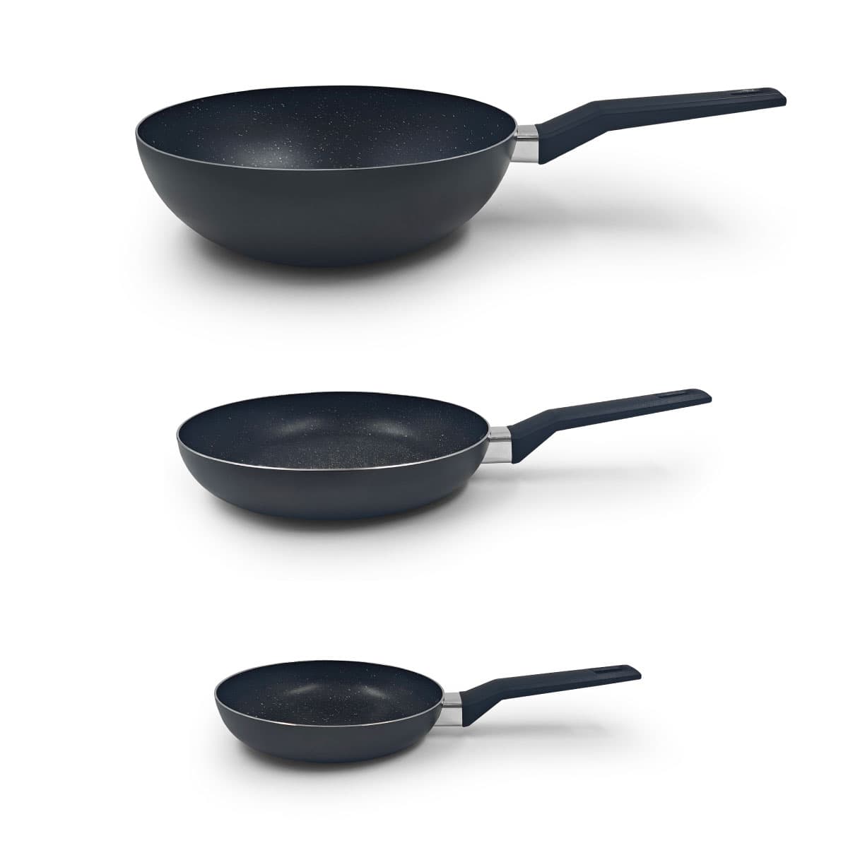 Set de cocción 3 piezas premium antiadherente marmolizado granito sin tapa (1 sartén 18cm/ 1 sartén 22cm / 1 wok 26cm 1.8mm)