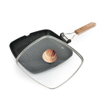 SARTÉN GRILL PREMIUM ANTIADHERENTE MARMOLIZADO CON TAPA 24 CM 1.8MM