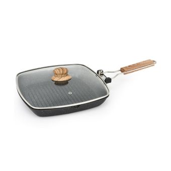 SARTÉN GRILL PREMIUM ANTIADHERENTE MARMOLIZADO CON TAPA 28 CM 1.8MM