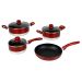 BATERÍA 7 PIEZAS ANTIADHERENTE TAPA DE VIDRIO COLOR ROJO CRI